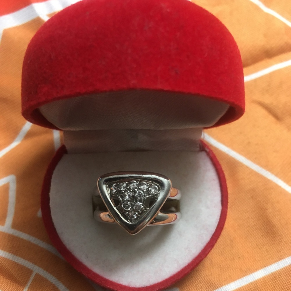 925 Silver Triangle White CZ Retro Ring Size 7